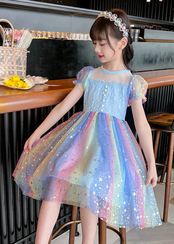 Chic And Edgy Chic Rainbow Sequins Wrinkled Patchwork Tulle Baby Girls Dress Summer