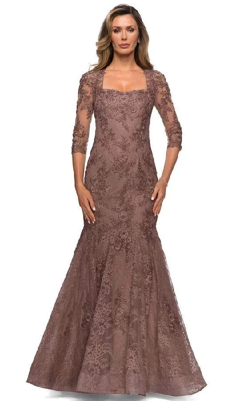 Sophisticated Style La Femme - Square Neck Lace Embroidered Mermaid Gown 28033SC