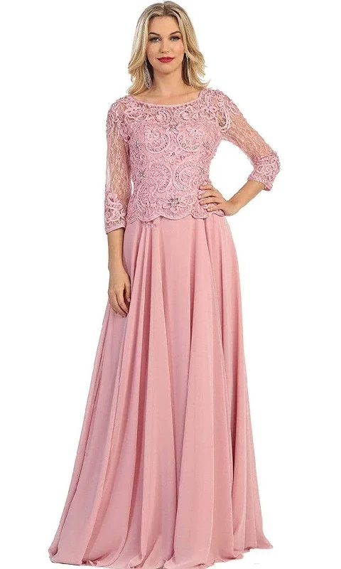 Trendy Boutique Online May Queen - Quarter Sleeve Lacy Chiffon Evening Gown MQ1279