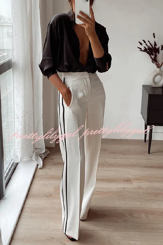 Boutique Dress Online Stylish Contrast Striped Straight Pocket Pants