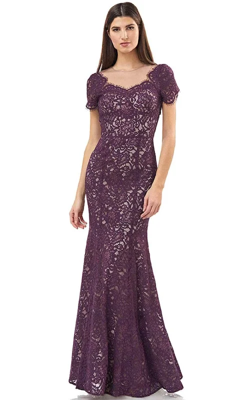 Flash Discount JS Collections 866949 - Laced Short Sleeved Trumpet Gown