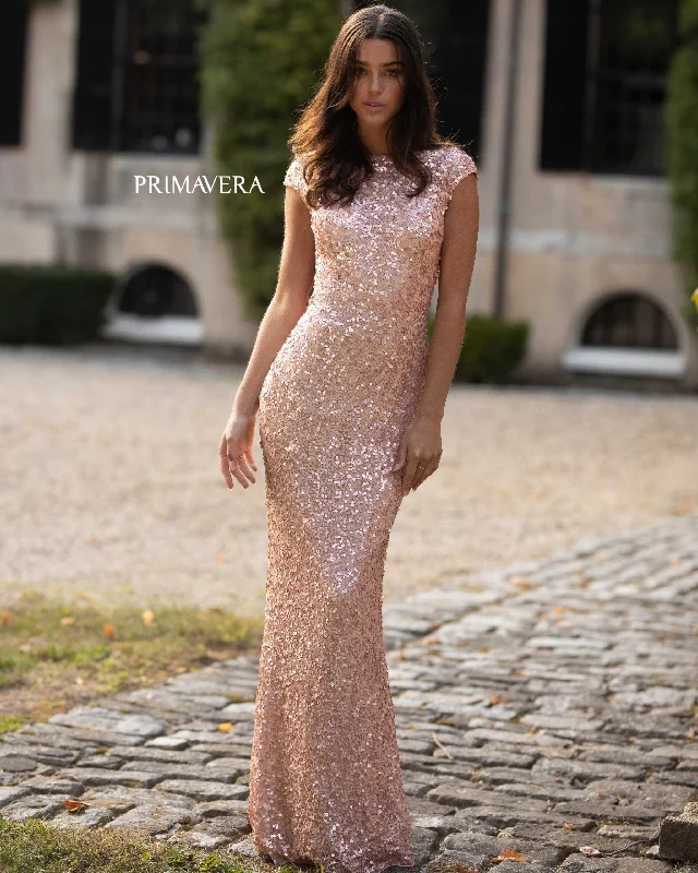 Bundle Offer Primavera Couture 3796 Size 14, 20 Rose Gold Sequined Formal Dress High Neckline Cowl Back Evening Gown