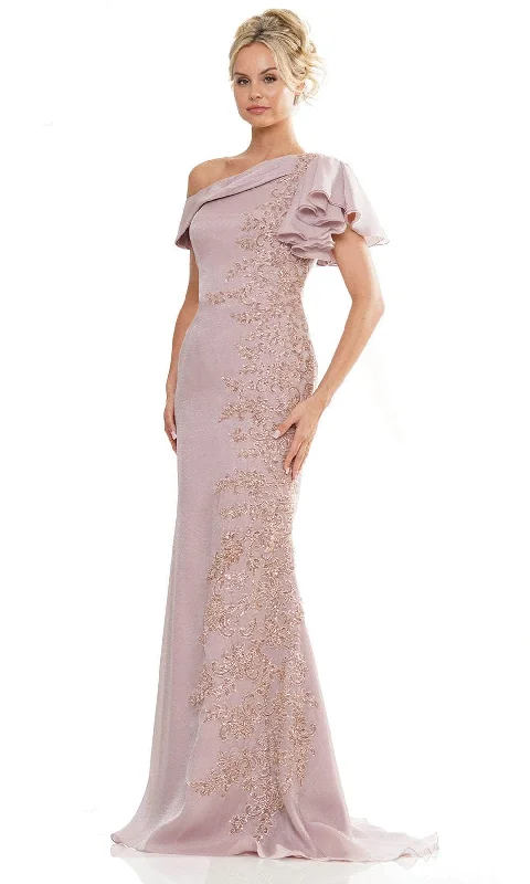 Day To Night Styles Marsoni by Colors MV1272 - Asymmetric Beaded Lace Formal Gown