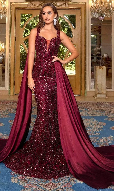 Exclusive Women’s Fashion Collection Portia and Scarlett - PS22271 Sleeveless Draped Overlay Sequin Gown