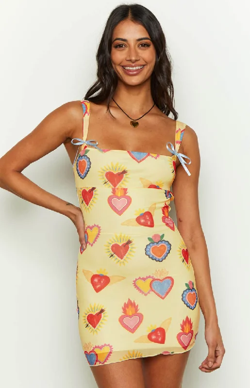 Earthy Tones Romeo Yellow Print Mini Dress