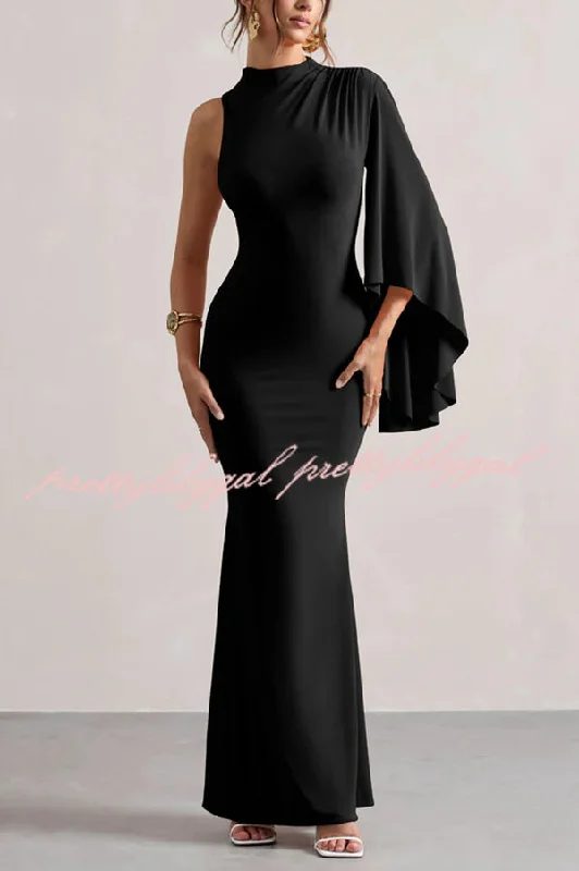 Trendy Women’s Fashion Ready When You Are High Neck One Ruffle Sleeve Maxi Dress