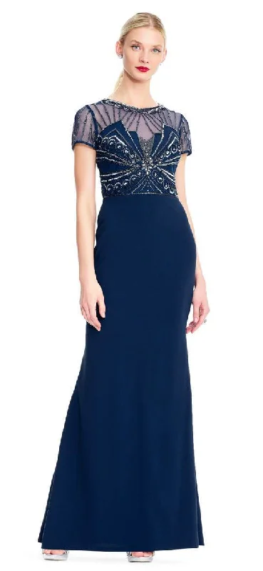 Edgy Fashion Adrianna Papell - Embellished Jewel Open Back Trumpet Gown AP1E203646 - 1 pc Deep Blue In Size 12 Available