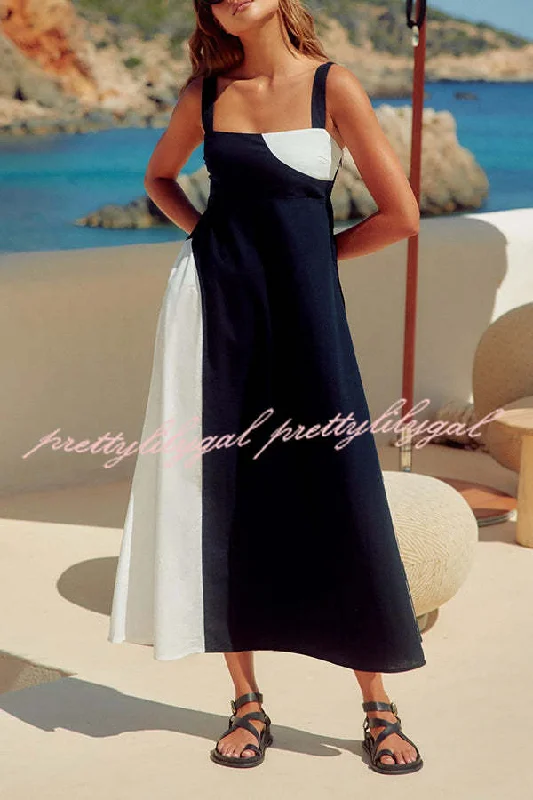 Versatile Wardrobe Essentials Simple and Stylish Contrast Color Sling Back Smocked Maxi Dress