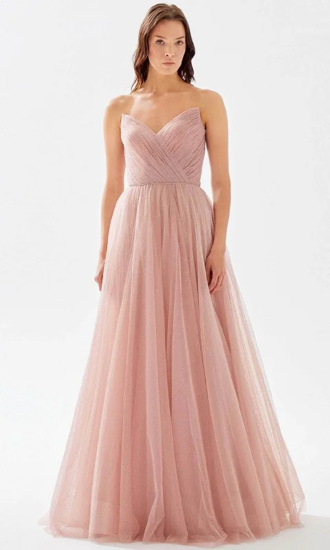 Trendy Boutique Online Tarik Ediz 52078 - V-Neck Ruched A-Line Prom Gown