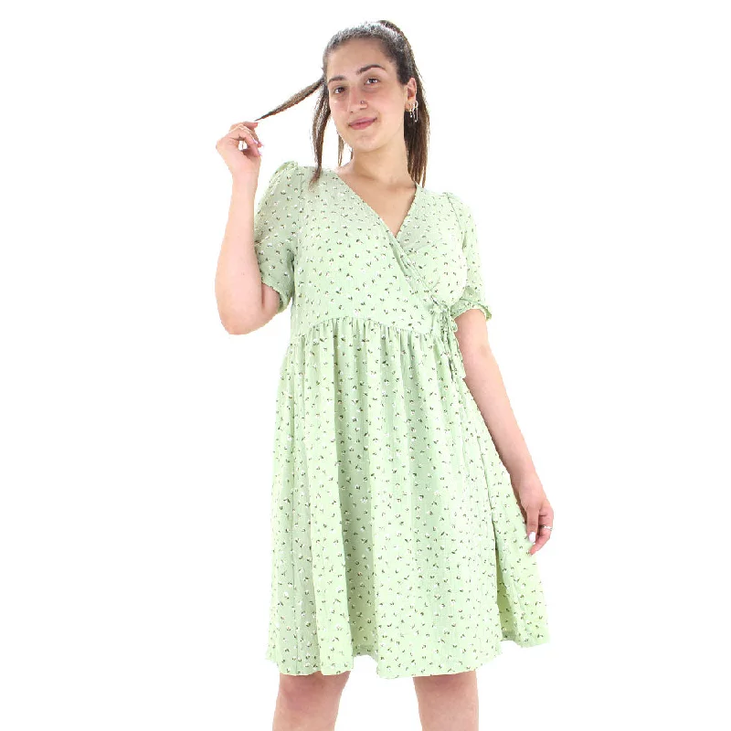 Break Fashion Norms Women's Floral Tie Side Oversized Dress,Light Green