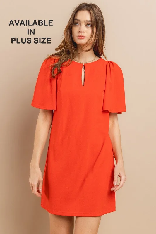 Women’s Clothes for All-Day Comfort and Style TANGERINE RUFFLED SHORT SLEEVES FRONT KEYHOLE PLUS SIZE MINI DRESS PDU52260SA