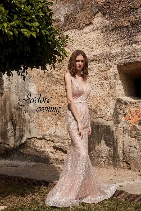 Women Clothing Jadore J15018 - Plunging V-Neck Mermaid Evening Gown