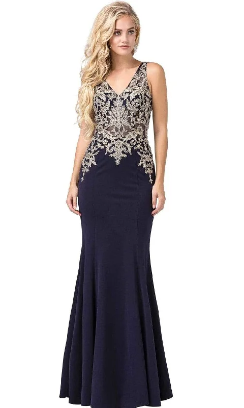 Clearance Sale Online Dancing Queen - Embellished V-Neck Fitted Long Gown 2496 - 1 pc Navy In Size S Available