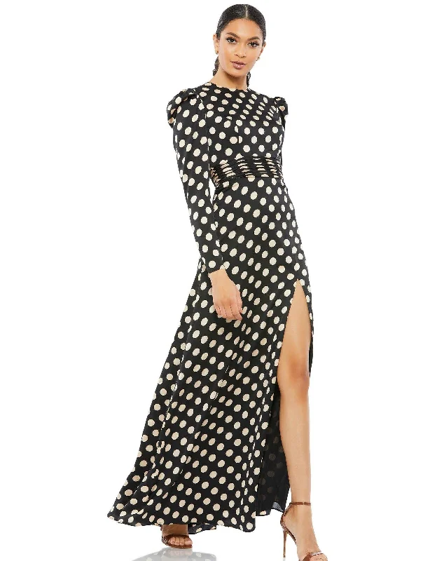 Vibrant Femme Fashion Mac Duggal 26572 Long Sleeve Polka Dot Formal Dress