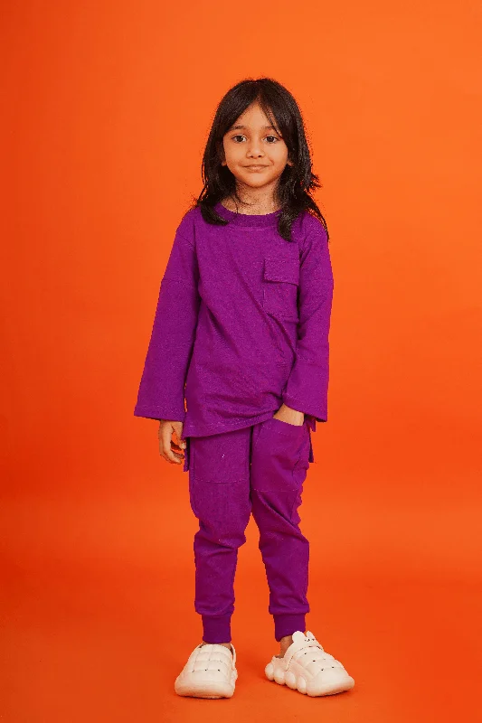 Best Boutiques Online Girls 100% Cotton Knit Purple Loungewear with pockets