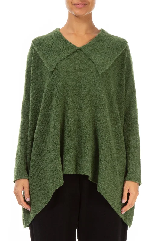 Daily Deals Relaxed Collar Dark Sage Wool Sweater