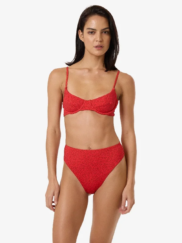 Trendy Street Style Attire Zinnia 90S High Cut Bikini Bottom - Flame Red