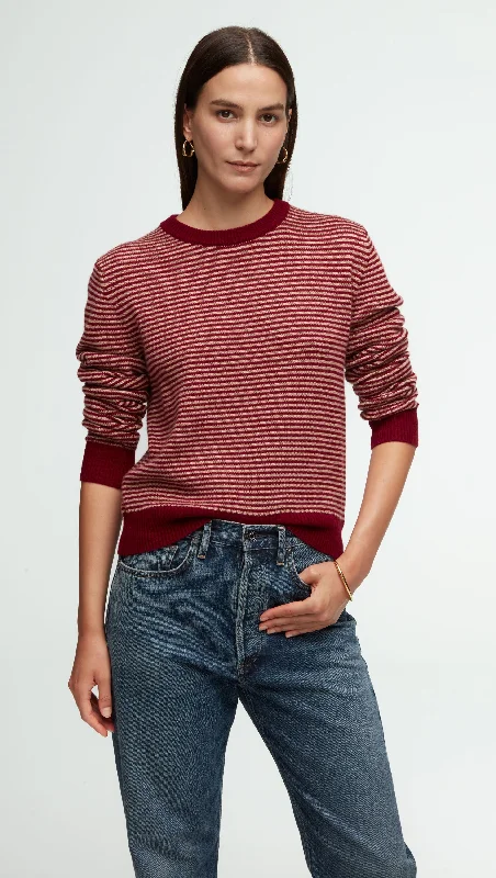 Best Sellers Striped Crewneck Sweater in Wool-Cashmere | Camel/Merlot