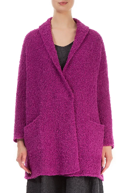 Casual Chic for Women Side Pockets Royal Fuchsia Alpaca Wool Cardigan