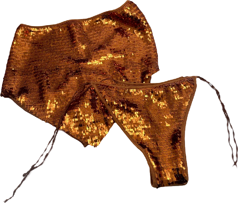 Women's Clothing Stores Oséree Burnt Orange Oseree Sequined Bandana Bikini UK S