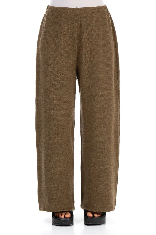 Women's Clothing Sale Online Wide Khaki Knitted Wool Trousers