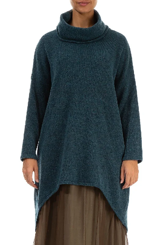 Eclectic Fashion Turtleneck Teal Wool Sweater