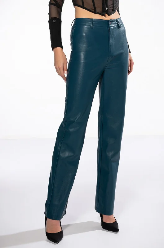 Elegant Women’s Fashion TE QUIERO HIGH RISE VEGAN LEATHER STRAIGHT LEG PANTS