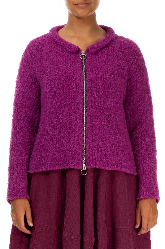 Workwear Fashion for Women Short Royal Fuchsia Alpaca Wool Cardigan