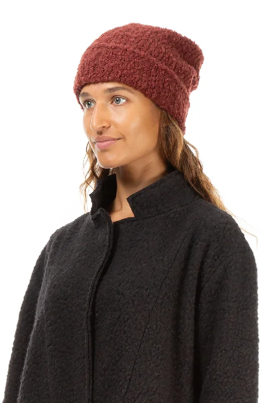 Women Clothes Ribbed Cuff Burnt Brick Alpaca Wool Beanie Hat