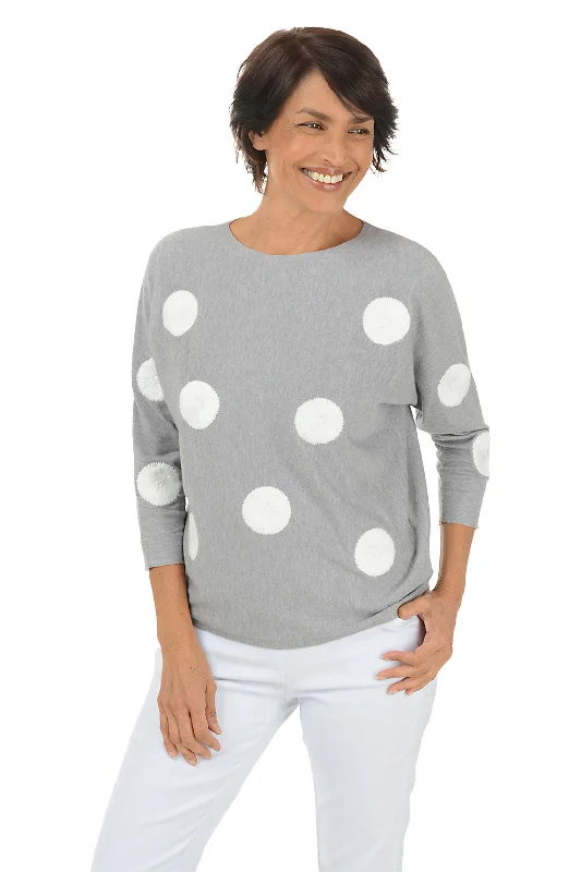 Trend Setting Wardrobe Charcoal Polka Dot Embroidered Sweater