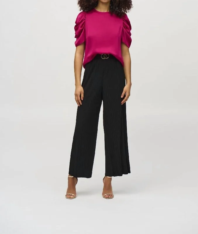 Vibrant Femme Fashion Pleated Silky Pants In Black