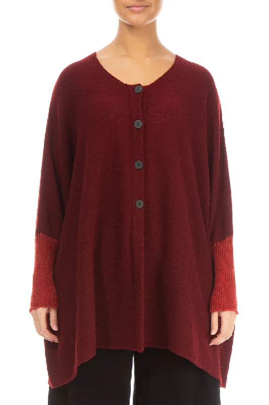 Affordable Online Boutique Loose Boxy Maroon Red Wool Cardigan