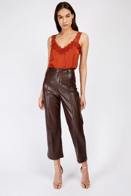 Laid-Back Elegance Little Mistress Oak PU Trousers