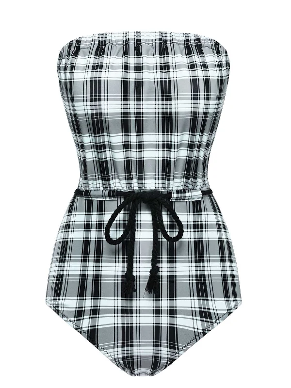 Sales For Clothes 1950s Strapless Plaids One-Piece Swimsuit