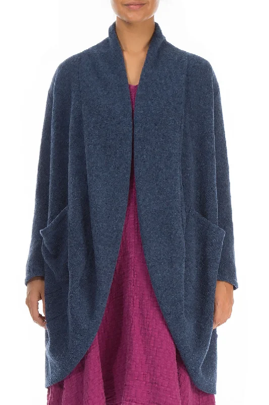 High Street Women’s Fashion for Trendy Shoppers Open Blue Wool Cardigan