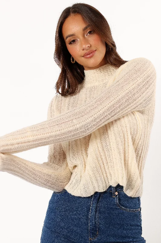 Unique Women’s Fashion Pieces Wynford Scallop Edge Knit Sweater - Cream