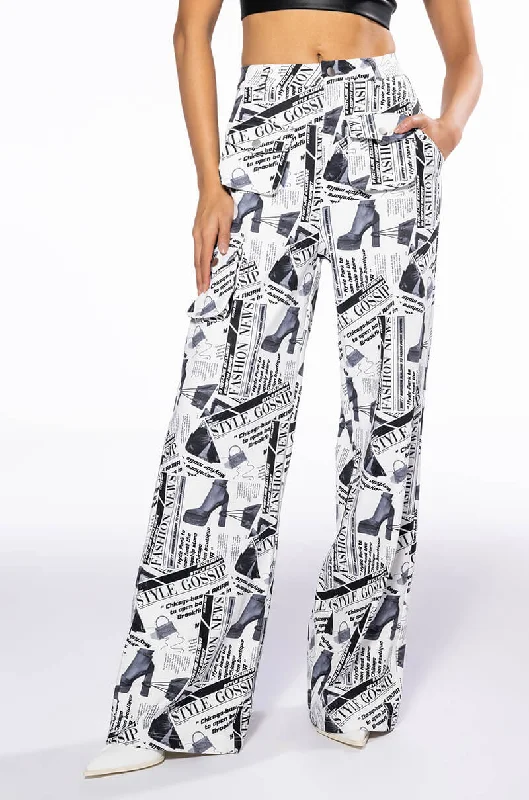 Unique Women’s Fashion Pieces LEGENDARY NEWSPAPER PRINT WIDE LEG TROUSER