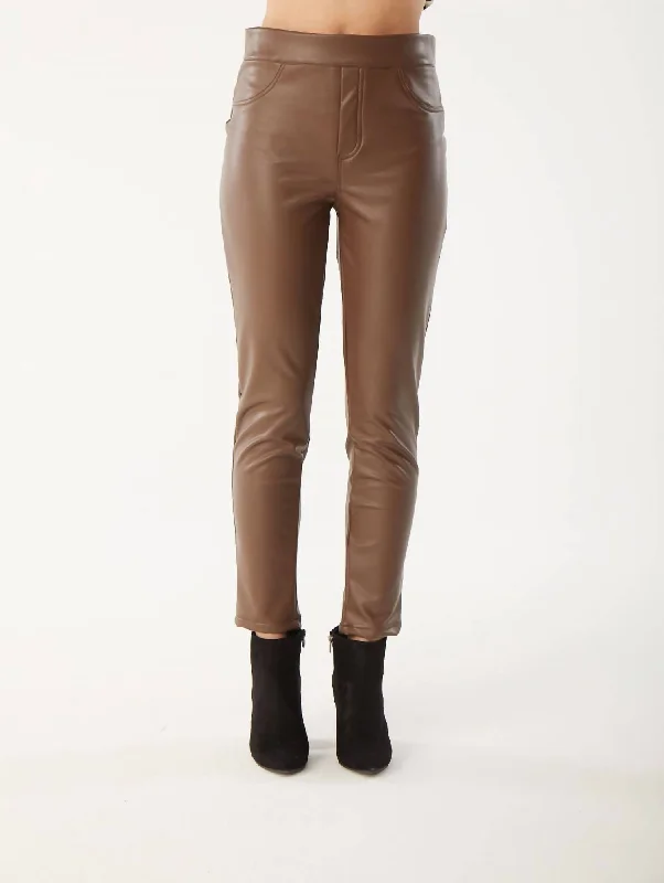 Elegant Attire For The Modern Lady Vegan Faux Leather Pants In Mocha