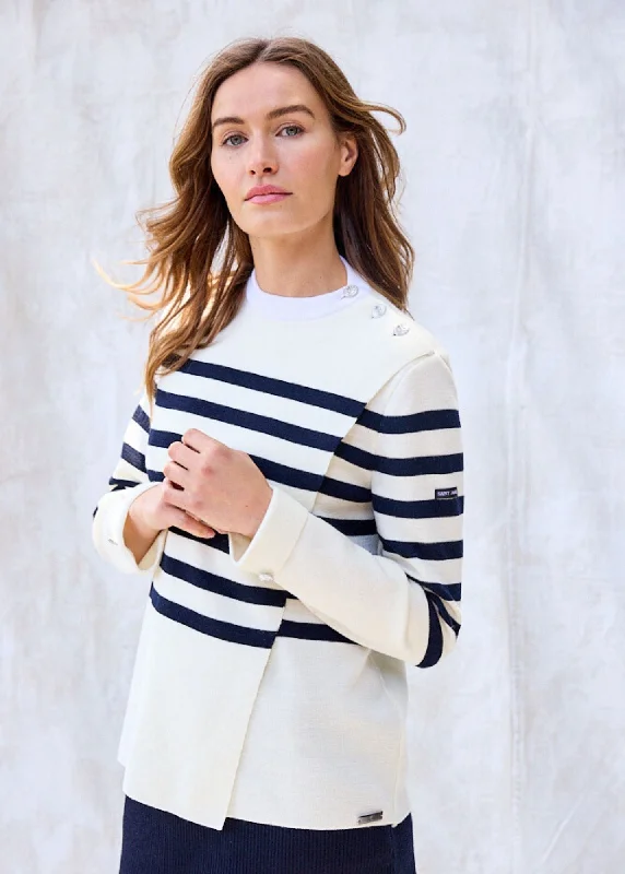 Trendy Street Style DOCKS - Striped Wool Fold-Over Sweater by Romain Brifault (IVORY / NAVY)