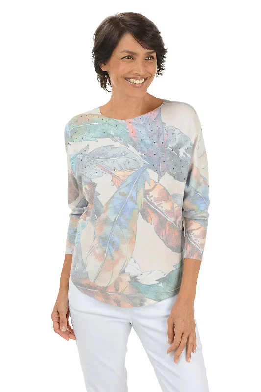 Limited Time Offer Colorful Feathers Jeweled Dolman Sleeve Sweater