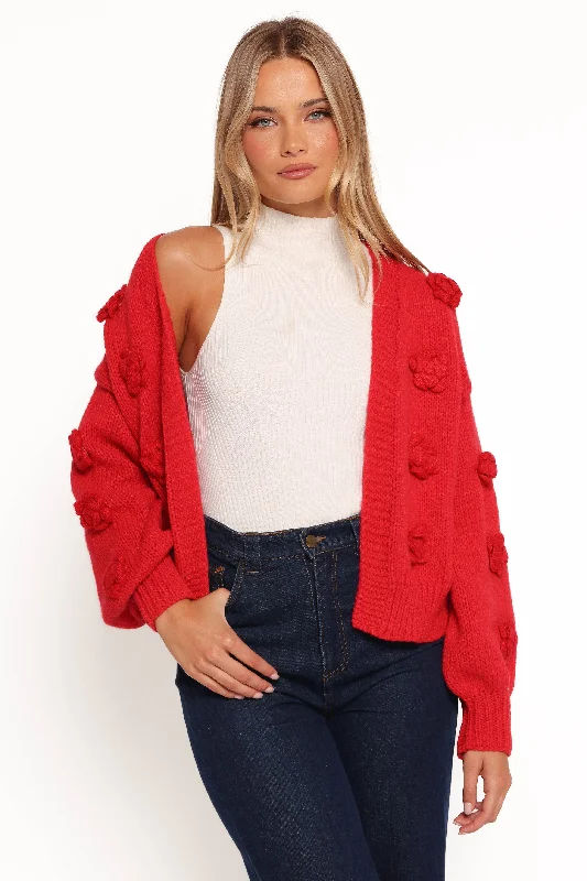 Sporty Streetwear Doralee Rose Cardigan - Red