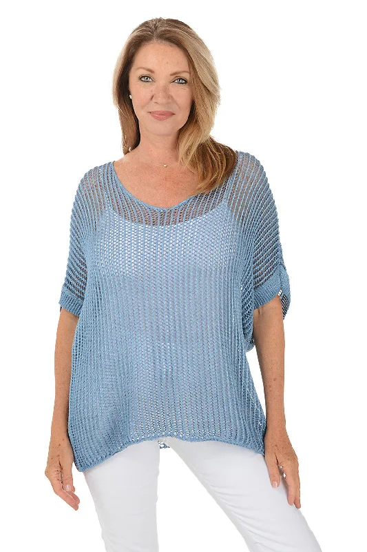 Business Casual Outfits Open Knit Short Sleeve Sweater