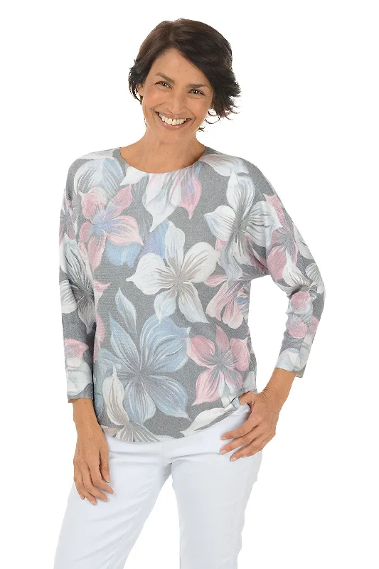 Women's Urban Fashion Plumeria 3/4 Dolman Sleeve Sweater