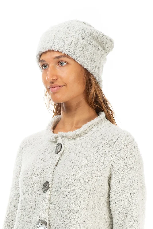 Fashion Forward Ribbed Cuff Mélange Ivory Alpaca Wool Beanie Hat