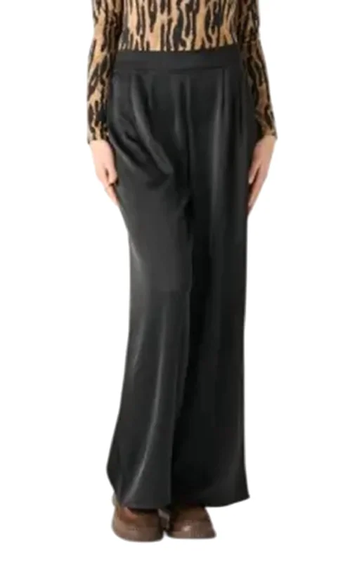 Clothes Women High Waist Satin Wide Leg Pant In Black Tape