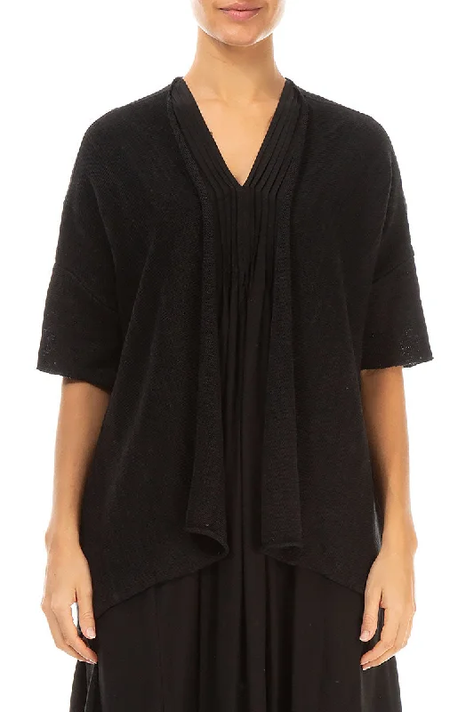 Timeless Elegance Redefined Black Linen Cardigan