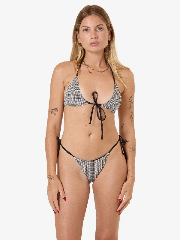 Travel Essentials Gia Gingham Micro String Bikini Bottom - Black