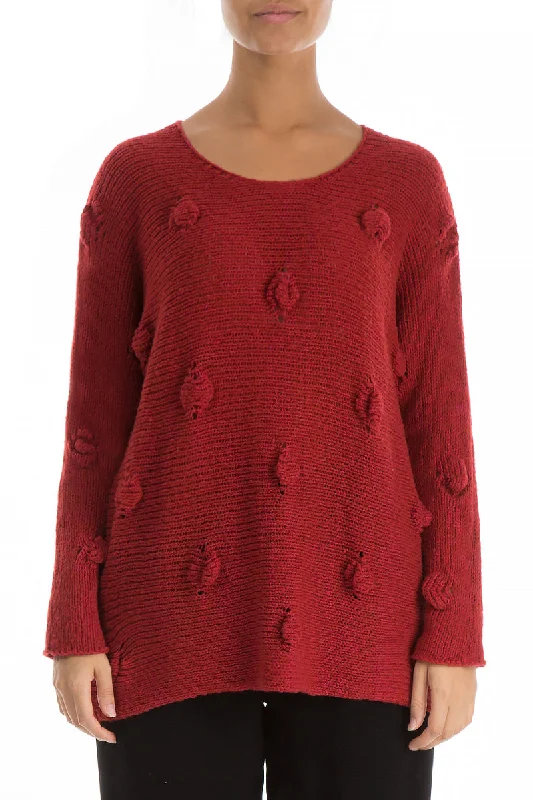 Feminine Dresses for Women in Bold Prints Bubbles Red Wool Sweater