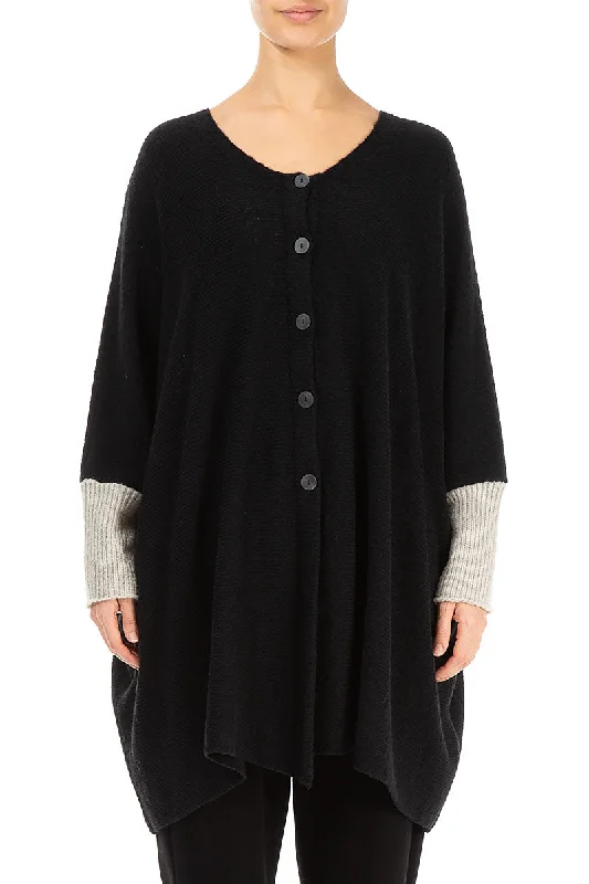 Fashion Forward Outfits Loose Boxy Black Off White Wool Cardigan