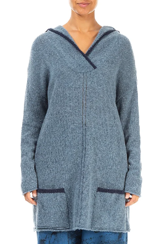 Exclusive Sale Hooded Sky Blue Wool Sweater